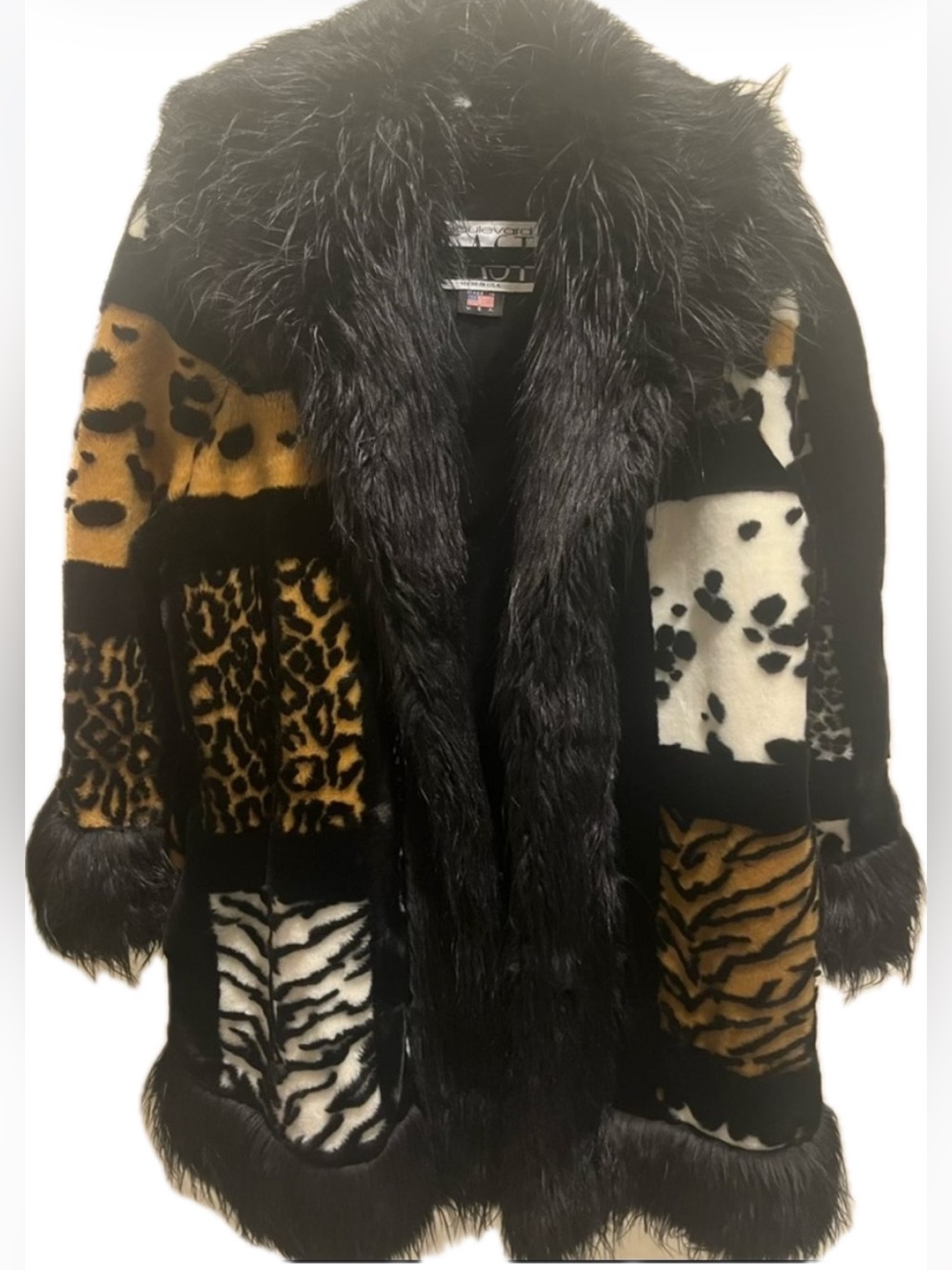 NEW Black White Brown coat faux fur cheetah leopard tiger fox vintage jacket QVC